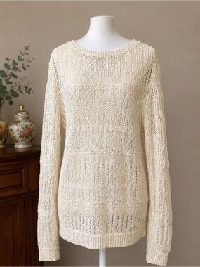 Lauren Ralph Lauren • NWT Open Knit Cream Lightweight Sweater • Size XL